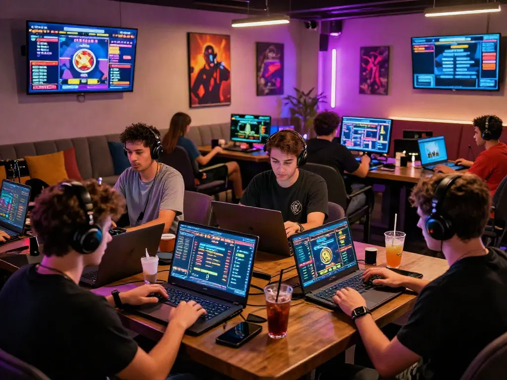 Crypto Casino Canada Fast Withdrawls gaming scene with players enjoying modern gaming setup