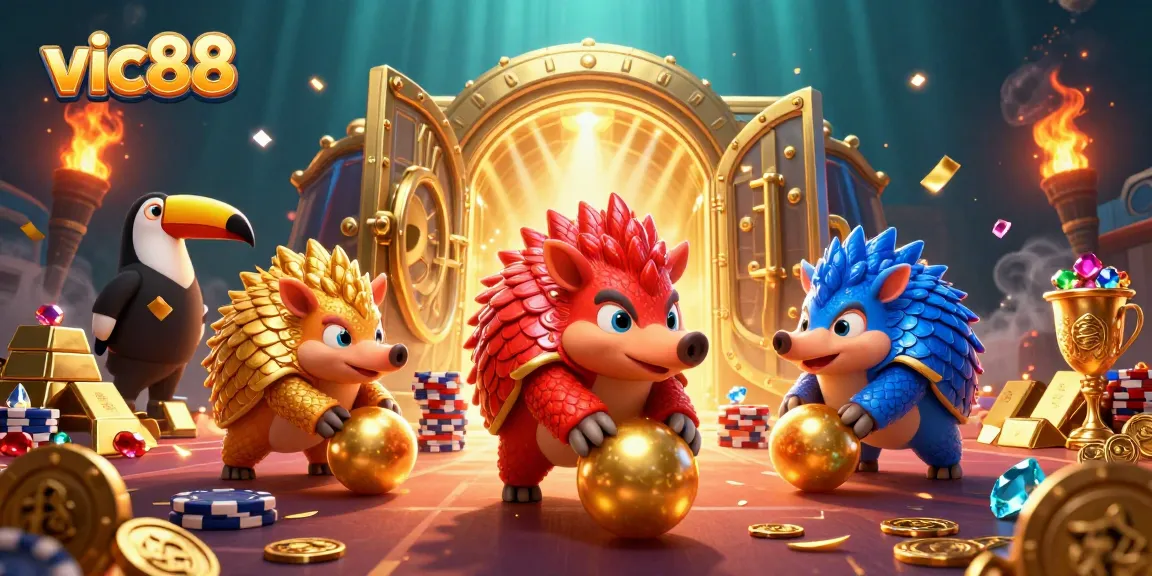 Spin the riches at Vic88 with pangolins bowling golden balls through poker chips.