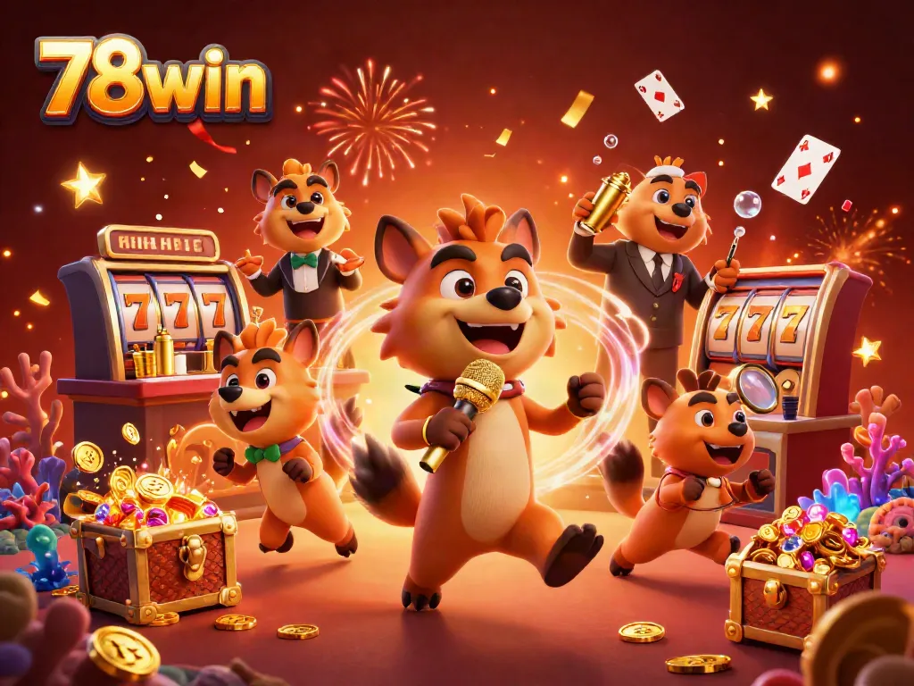 Experience thrilling gameplay at 78win with animated hyenas hosting a lively casino scene filled with vibrant characters and exciting elements.