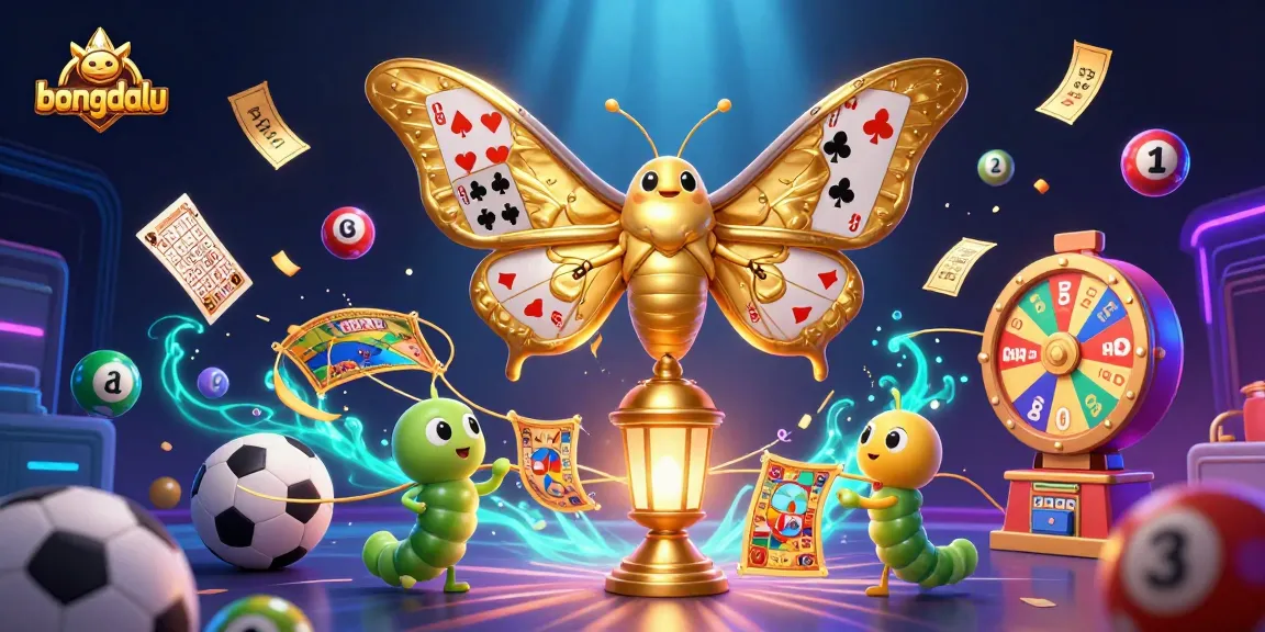 Bongdalu brings the excitement of sports betting to life with vibrant illustrations of moths and golden tickets.